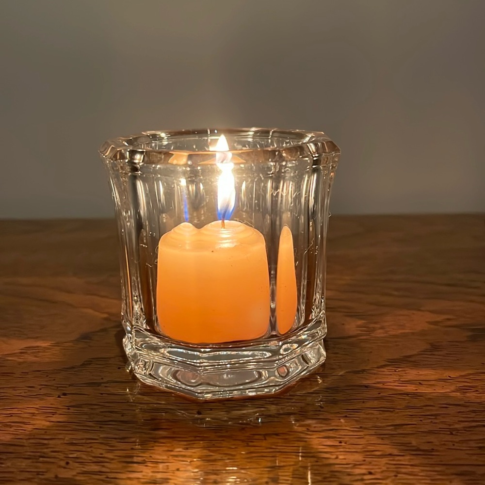 Vintage Signed Tiffany & Co Rock Cut Crystal 9-Sided Votive Candle Holder